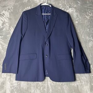 Robert Graham Mens Classic Fit Navy Blue Wool Blend Suit Blazer Jacket Size 44